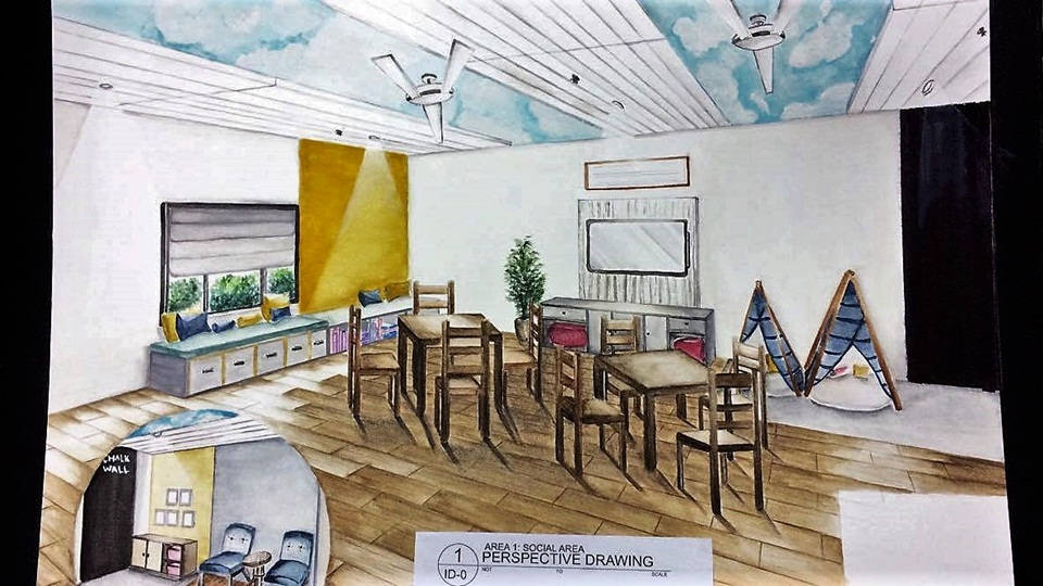 Social room sketch at CEA orphanage by Christine Roldan