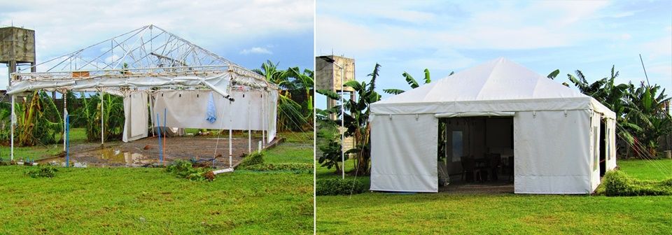 Before and after: we've rebuilt the multipurpose tent. 