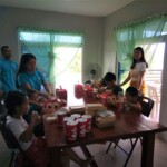 The kids enjoying a fast food kiddie meal